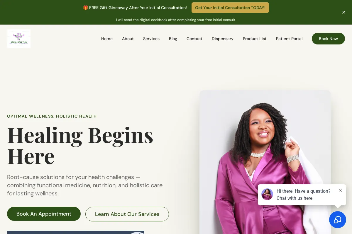 Kekuh Health and Wellness Institute website home page